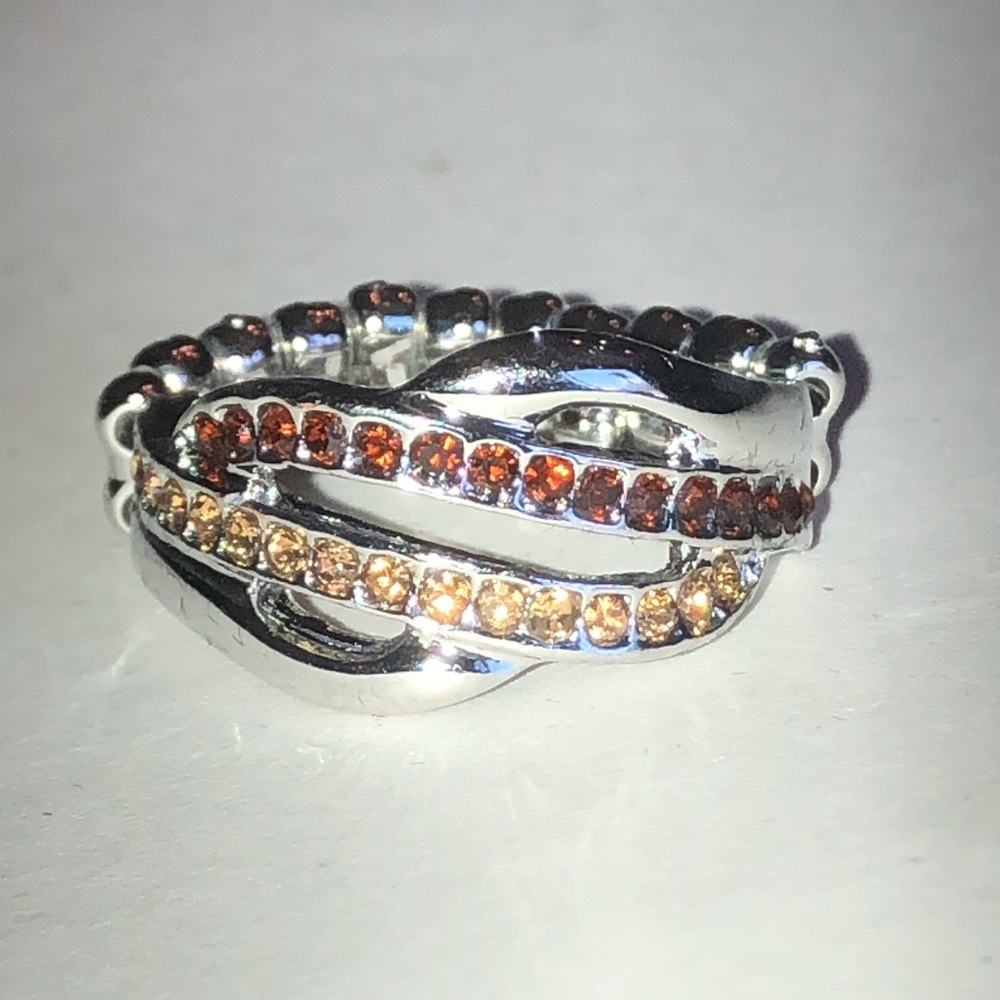 Silver Tone Sparkling Amber Crystal Knot Ring